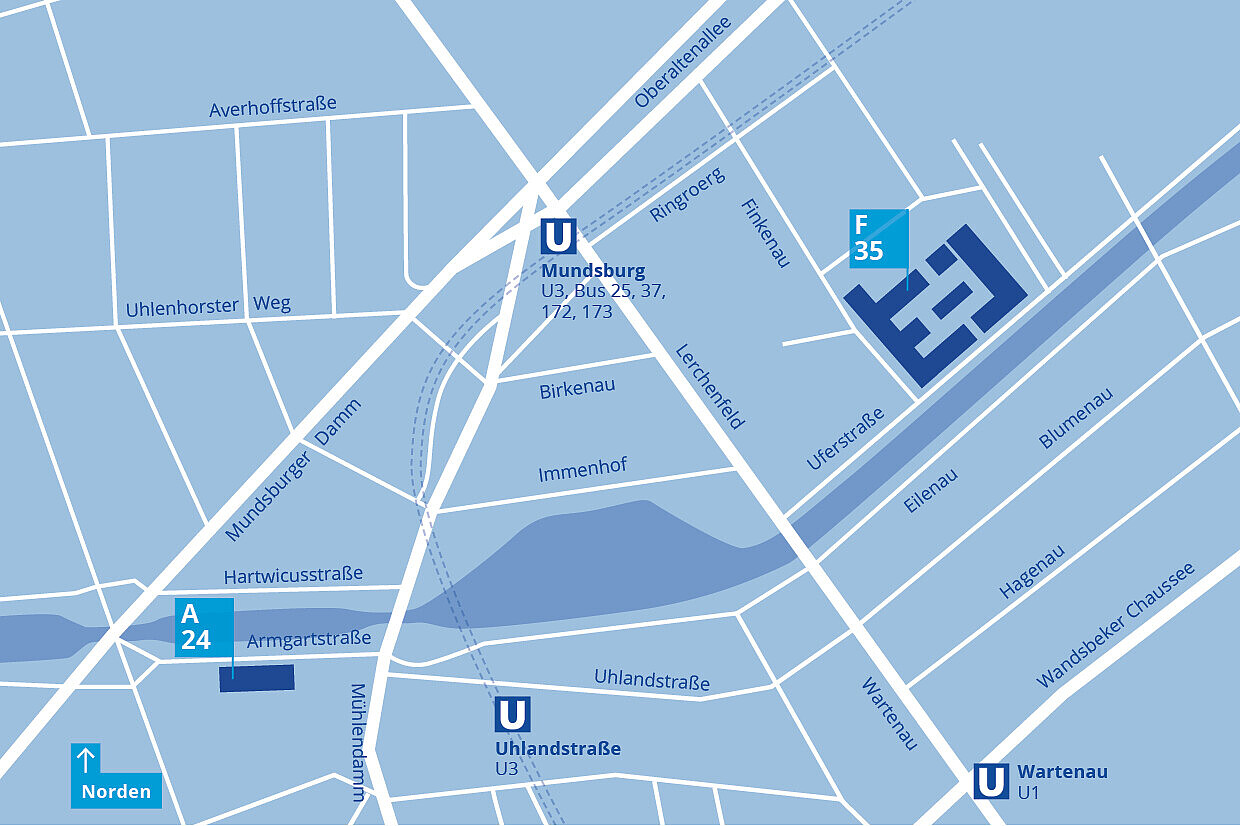 Lageplan des Kunst- und Mediencampus und Campus Armgartstraße
Lageplan des Kunst- und Mediencampus und Campus Armgartstraße
